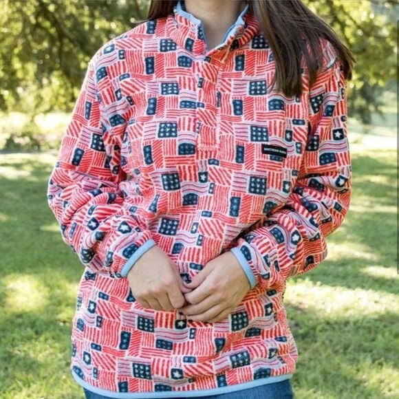 Southern Marsh Harbuck Fleece Pullover Red Star Spangled Banner - Picture 1 of 7